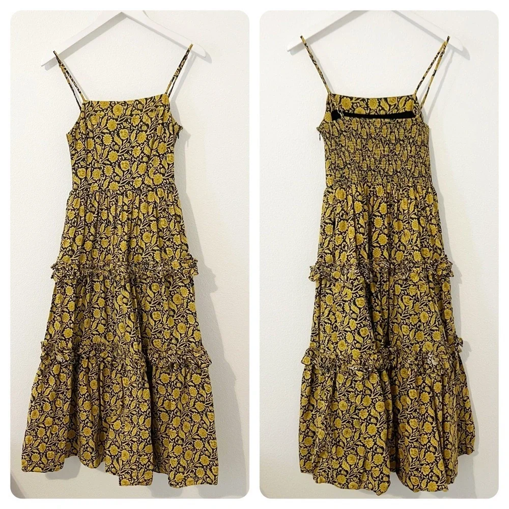 Nicholas Adele Dress Floral Golden Ruffle Tiered Size US 2